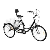 24 Inch Dreirad für Erwachsene, 3 Rad Fahrrad mit Einkaufskorb Outdoor Fahren Dreirad mit GeträNkehalter und Led Lichter Verstellbarer Sitz Eignet für Erwachsene Senioren und Frauen Höhenverstellbar
