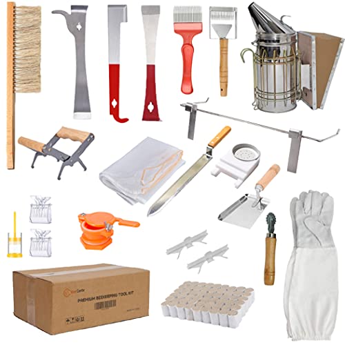 10-Frame Bee Hives And Supplies Starter Kit,Beehive Kit Dipped In 100% Beeswax,Bee Keeping Supplies-All Beginners Kit Includes Beekeeping Supplies Tool Set And Bee Suit. #TOP4