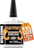 Ceramic Super Glue for Porcelain, Pottery, Tile & China – 1.75 oz XXL – No-Drip, Extra Strong, Waterproof – Precision Tip for Vertical Repairs & Chips (Gel 1.75oz/50g)