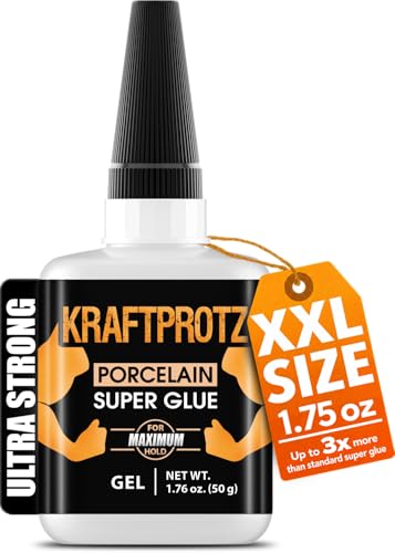 Ceramic Super Glue Gel 1.75 oz XXL – for Porcelain, Pottery, China & Stoneware – No-Drip, Dries Clear, Waterproof & Shock-Resistant – Cyanoacrylate