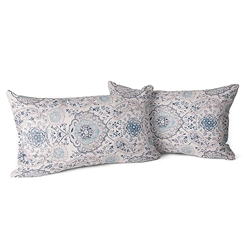Snycler Boho Throw Pillow Covers 12x20 inch Set of 2 Terracotta Rust Blue Colored Throw Pillows Double Sided Boho Home Soft Decor for Bedroom Living Room Couch & Sofa (No Inserts)