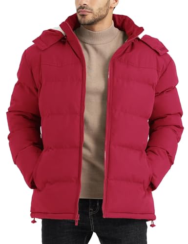 Image of BEST SOUTH Men's Hooded Winter Puffer Jacket Fleece Warm Bubble Coat Outerwear Cold Weather