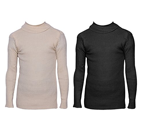 Image of IndiWeaves Boys Wollen Warm High Neck Full Sleeves T-Shirt /Inner /Skivvy for Winter (Pack of 2) Beige /Black 6-7 Years 10110-0011-IW-P2-26