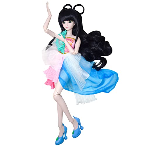 Proudoll 1/3 BJD Doll 60cm 24Inches Ball Jointed SD Dolls 22 Joints Move PVC DIY Doll Customized Girl Action Figures Wig + Evening Dress + High-Heeled Shoes + Basic Makeup
