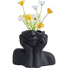 Face Vase - Black Flower Head Vase, Ceramic, Boho & Modern Art Decor for Living Room, Bedroom, Table & Wedding Centerpiece