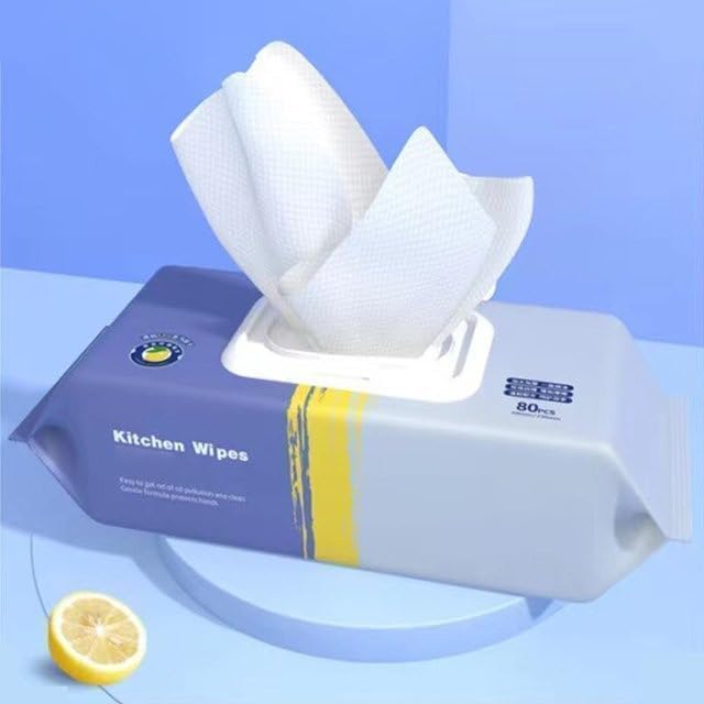 JACINTO 80 pcs Kitchen Cleaning Wipes-Strong Decontamination Kitchen Wipes-Disposable Kitchen Wet Wipes For Removing Grease Stains &Cleaning Glass Table Wet Tissue Wipes-1PC
