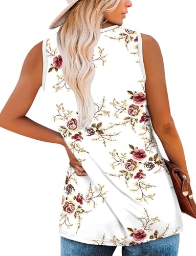 KISSMODA Womens Flora Print Tank Tops Ribbed Summer Shirt Sleeveless Summer Casual Women Blouses(S-3XL)