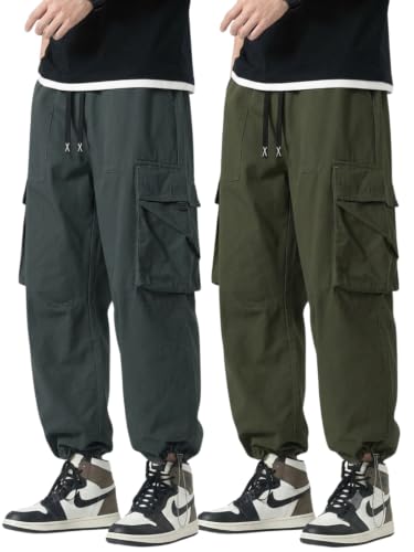 Image of GRECIILOOKS Men's Cargo Pants | 6 Pocket Cotton Cargo Joggers for Men | Loose Fit Stylish Pant with Pockets | Casual Baggy Trousers & Streetwear Lower