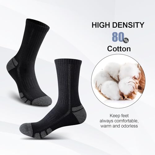 Cirorld Cotton Crew Socks Cushion Athletic Socks Breathable Moisture Control Running Socks Performance Sports for Men Women 6 Pairs 10-13 Black