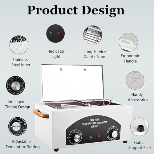 High Temperature Sterilizer Autoclave Machine,110V 300W 1.5L ,Nail Tool Sterilizer with Timer for Sundry Beauty Hair Nail Metal Tools,Metal Tool Cleaner Machine