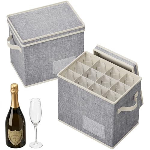 Lifewit 2 Pcs Champagne Flute Storage Box with Dividers, 12.2 × 8.3 × 11"