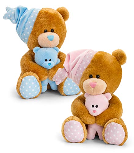 Lashuma Keel Baby Stoffbär mit Babybär und Spieluhr Blau - Braun, Kuscheltier Teddy sitzend 25 cm – Bild 3