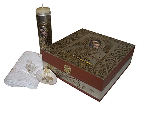Premium Quality Baptism Kit with baptism candle, baptism towel, baptism shell and Rosary, Kit de bautizo de Alta Calidad de la Virgen de Guadalupe, Premium Christening kit, Kit de bautizo Católico