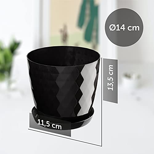KADAX Blumentopf mit Untersetzer aus Kunststoff Ø14cm, Schwarz, Pflanzkübel für Innen- & Außenbereich… – Ansicht 2