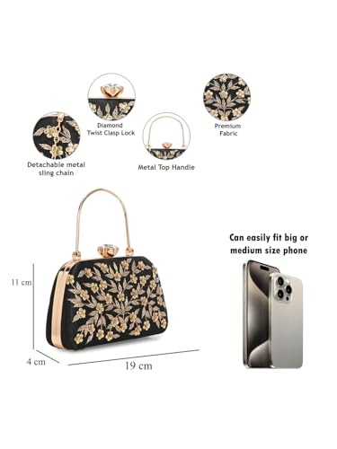 Image of TOOBA Handicraft Women's Beautiful Bling Box Clutch Bag | Evening Bag, Bridal Purse & Party Handbag | Wedding & Special Occasion Clutch (Small Boat)
