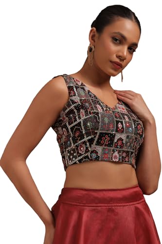 Image of Soch Womens Georgette Floral Print Padded Blouse with Zari