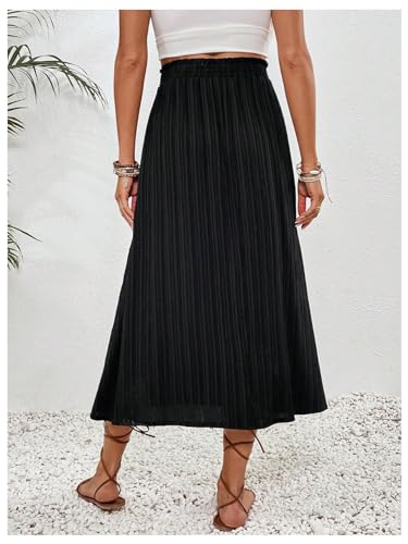 Makemechic Women'S Maternity Skirt Elastic Waist Split Side Pleated Summer Pregnancy Long Skirts Black Medium thumb #1
