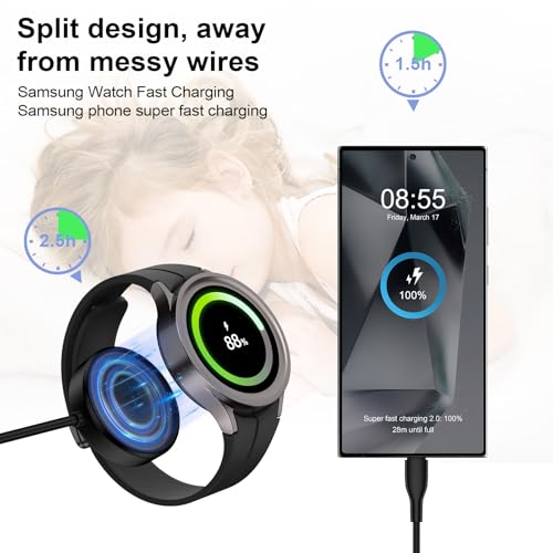 USB C Samsung Watch Charger Magnetic Wireless Fast Charging Pad for Samsung Galaxy Watch 7/6 Classic/6/5 Pro/5/4/4 Classic/3/Active 2/Active,Wireless Samsung Galaxy Watch Charger with 3FT Type C Cable - Thumbnail 4