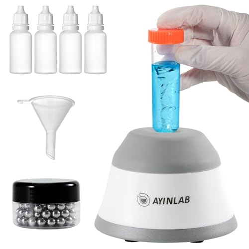 AYINLAB 3000rpm Scientific Vortex Mixer, Lab Vortex Stirrer with Touch Function, Paint Mixer, Eyelash Adhesives, Tattoo Ink and Acrylic Paints Mixing with 4 Mixing Bottles 15ml & 120pcs Stirring Beads