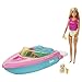 Barbie Playset con Bambola Bionda, Motoscafo Galleggiante, Cucciolo e Accessori, Giocattolo per Bambini 3+Anni, GRG30