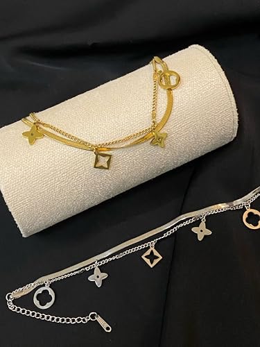 Ladies' Clover Jewelry Set -18K Gold Gold Silver Snake Bone Double Layer Bracelet, Lucky Gift for Mom, Wife, Daughter, and Friends2