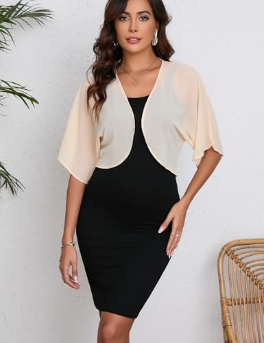 Women Bolero Shrug Chiffon Open Front 3/4 Sleeve Cropped Cardigan Lightweight Sheer Tops for Dress4