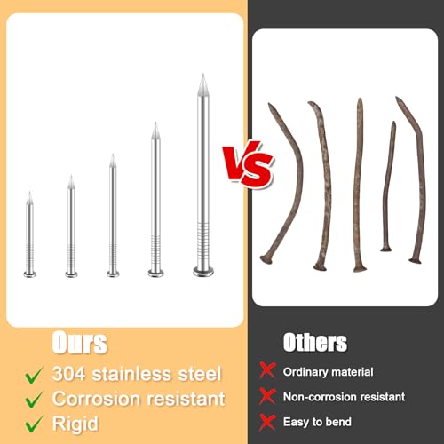 image for KURUI 500Pcs Stainless Steel Wall Nails Assortment Kit, 6 Sizes Long N