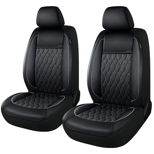 CAROMOP Faux Leather Car Seat Covers 2 Front Set,Luxury and Comfortable Seat Covers for Cars, Airbag Compatible Car Interior Covers, Universal Fit for Suvs,Vans,Trucks(Black/Grey)