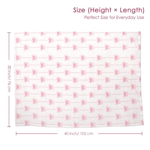 Image of SANDJEST Pink Bow Minky Muslin & Dotted Blanket 30x40 in Gift for Holiday, Gender Reveal Party, Hospital Visit, Baptism