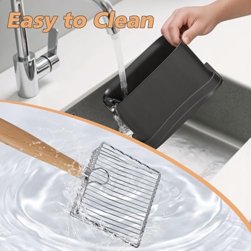 Image of Metal Cat Litter Scoop with Holder, Poop Scooper with Stand and 2 Rolls of Garbage Bags, Heavy Duty Stainless Steel Shovel with Wooden, Quick Sifter for Easy Cleaning