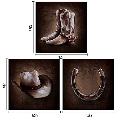 Atgowac 3 Piece Cowboy Decor Wall Art American Western Wall Decor Cowboy Painting Men's Bedroom Living Room Decor Artwork Framed Ready To Hang 12X12Inchx3 Pieces #TOP4