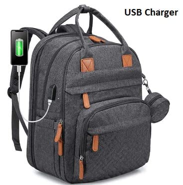 Kiduz Diaper Bag Backpack, Multifunction Waterproof Travel Back Pack With Changing Pad & Stroller Straps & Pacifier Case, Unisex And Stylish (Dark Gray) #TOP3