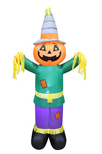 BZB Goods 6 FT LED Light-Up Thanksgiving Inflatable Pumpkin Scarecrow & Pilgrim Hat – Outdoor Yard Blow-Up Decor with Built-in Blower, Stakes & Tethers for Fall Harvest