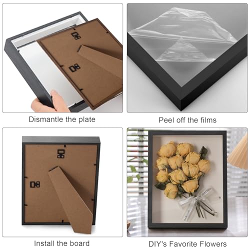 3D Bilderrahmen zum Befüllen, 25,4X 20,3cm Bilderrahmen Tief, Aufhängen Objektrahmen, 3D Rahmen zum Befüllen für Fotos Blumen Hochzeitsstrauß DIY Deko (Schwarz)