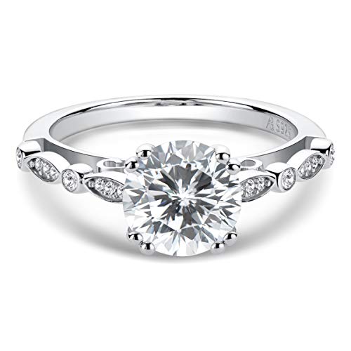 AINUOSHI 2 Carat Round Brilliant Cubic Zirconia CZ Sterling Silver 925 Wedding Engagement Ring Size 5-8(5.5)