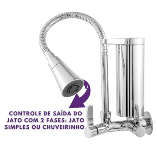 Torneira Cozinha Flexível Filtro Gourmet Cromada Parede Tubo 2 Jatos