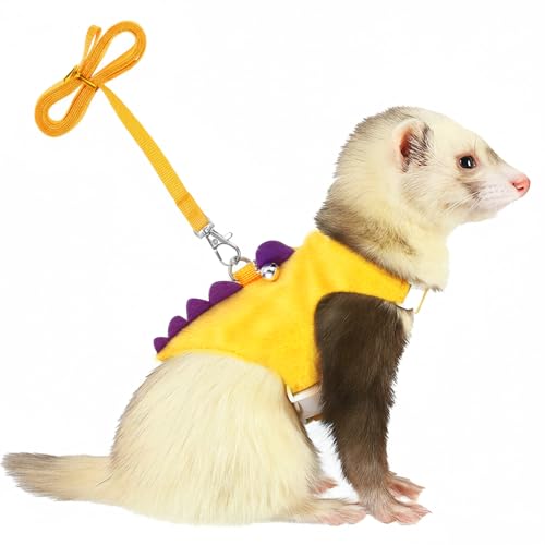 YBEATY Ferret Harness and Leash Set Small Animals Vest Harness with Safe Bell Dinosaur Shaped Leash