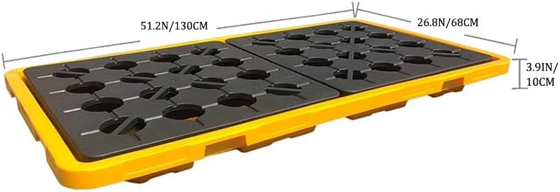 Modular Spill Containment Platform Stackable Grating Tray, Oil Drum Capacity Pallet with Drain, Industrial Safety Solution for Factory Garage & Kitchen,Yellow-1pcs-51.2x26.8x3.9IN