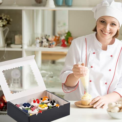 Image of Hoewina 12PCS Cupcake Boxes - Hold 12 Count Cupcake Containers with Window, Food Grade Cupcake Holder Easy Transport and Presentation - Ideal for Cupcakes, Desserts, and More (Black)