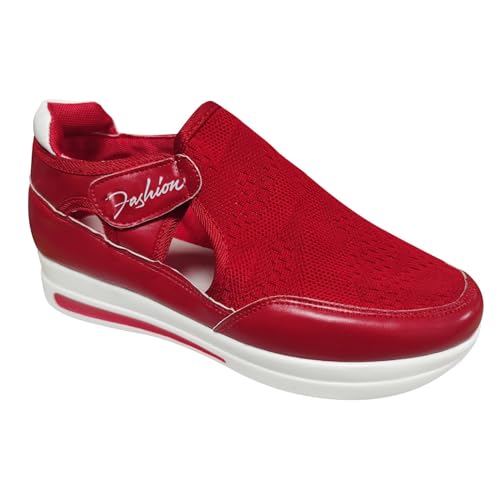 Image of Generisch Sneaker Women's Hook Mesh Shoes Size Heel Breathable Flat Comfortable Large Loop Casual Women's Trainers, red, 8 UK