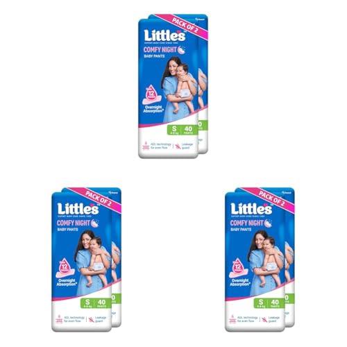 Image of Little's Baby Diapers S Size (Small) Pants Style | 4-8 kg | 80 Count | Comfy Nights Baby Diaper Pants with Leakage Guard & Upto 12 Hours Absorption (40 Count, Pack of 6)