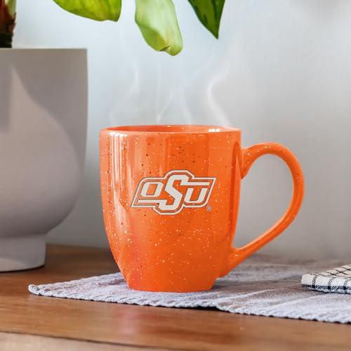 Image of Rico Industries NCAA Oklahoma State Cowboys Orange Personalized 16 oz Team Color Laser Engraved Speckled Ceramic Coffee Mug
