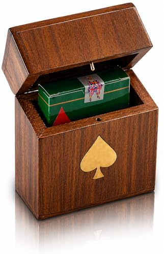 Birthday Gift Ideas Handcrafted Classic Wooden Playing Card Holder Deck Box Storage Case Organizer With Premium Quality 'Ace' Playing Cards Anniversary Housewarming Gift Ideas For Men & Women (Spade)
