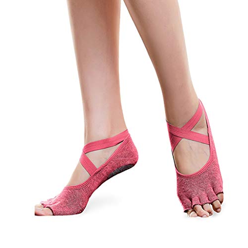 NN Calcetines De Yoga, Calcetines De Baile De Punta Abierta, Doble Cara De Muaré De Silicona Antideslizante Pilates Calcetines De Fitness Protección For Los Pies (un Par) (Color : C)