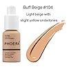 PHOERA 30ml Foundation Liquid Full Coverage 24HR Matte Oil Control Concealer (Nude & Buff Beige) with 6ml Makeup Face Primer & Kabuki Foundation Brush Flat Top