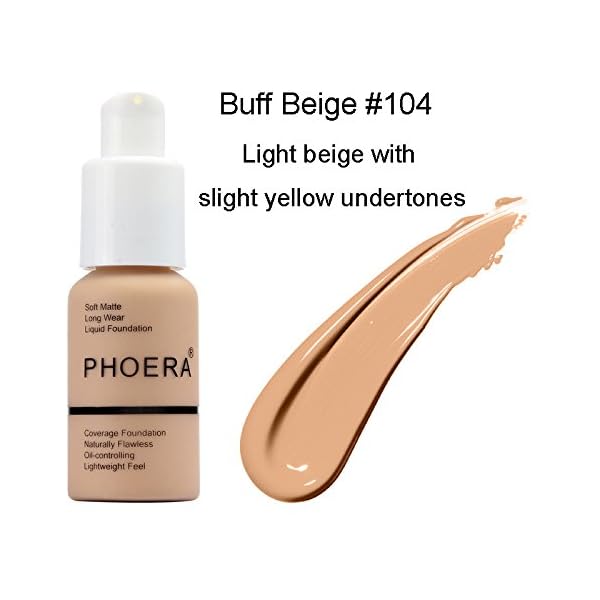 PHOERA 30ml Foundation Liquid Full Coverage 24HR Matte Oil Control Concealer (Nude & Buff Beige) with 6ml Makeup Face Primer & Kabuki Foundation Brush Flat Top