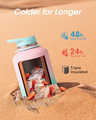 Image of Coolflask Half Gallon Water Bottle Insulated Stainless Steel with Strap