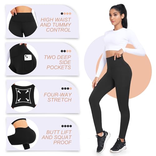 FULLSOFT 4 Pack Fleece Lined Leggings with Pockets for Women High Waisted Thermal Winter Warm Yoga Pants for Workout Running4