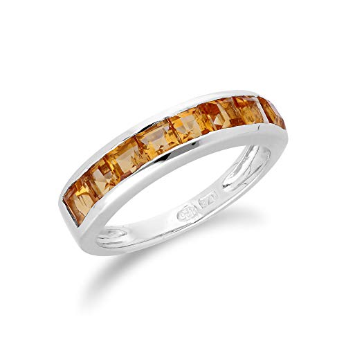 White Gold 9k Eight Square Citrine 3x3 mm Half Eternity Anniversary Ring Size 5, 6, 6.5, 6.75, 7.5, And 8.25 Contemporary Design For Women November Birthstone Promise Band2