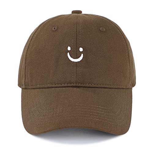 Zando Unisex Smiley Face Baseball Cap Women Embroidered Baseball Hat For Women Trucker Hat Adjustable Dad Hat Golf Running Hats For Women Men Cotton Baseball Caps For Women Sun Preppy Hat Brown Hat #TOP3